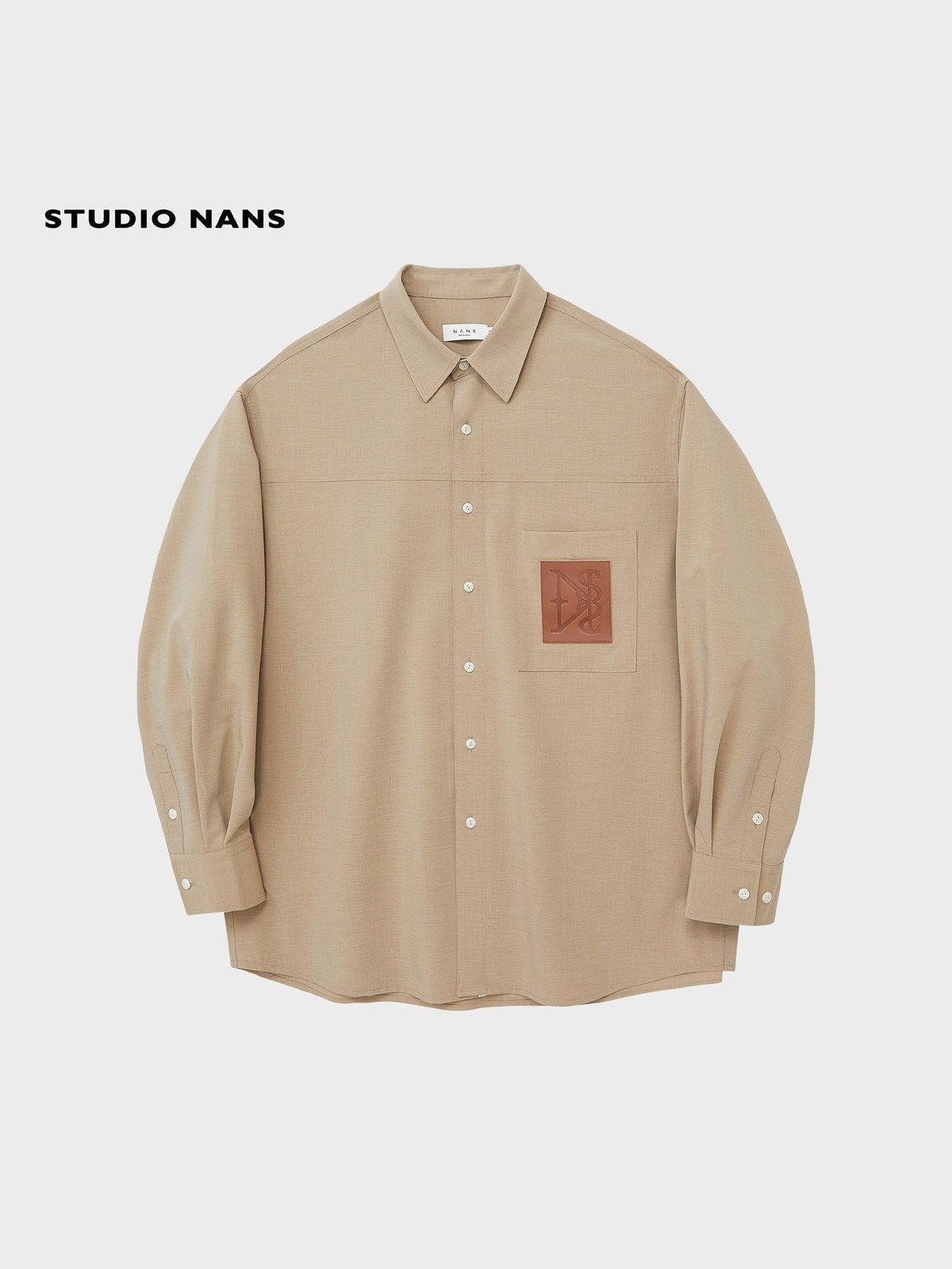 NANS Oversized Shirt with Leather Patch in Beige