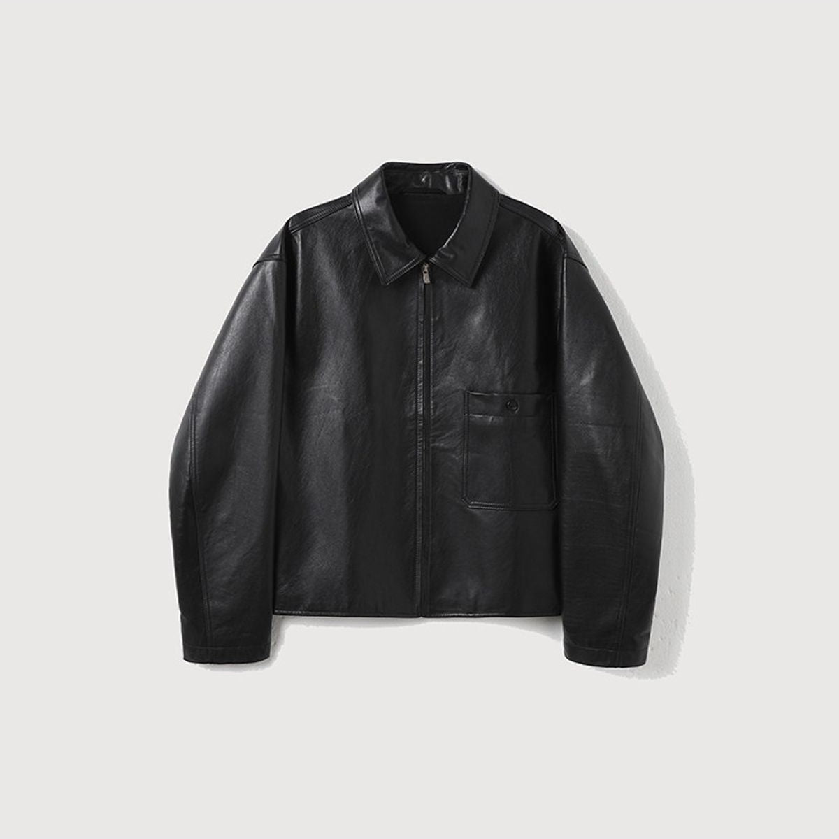 ROYA Calfskin Leather Zip Jacket in Black