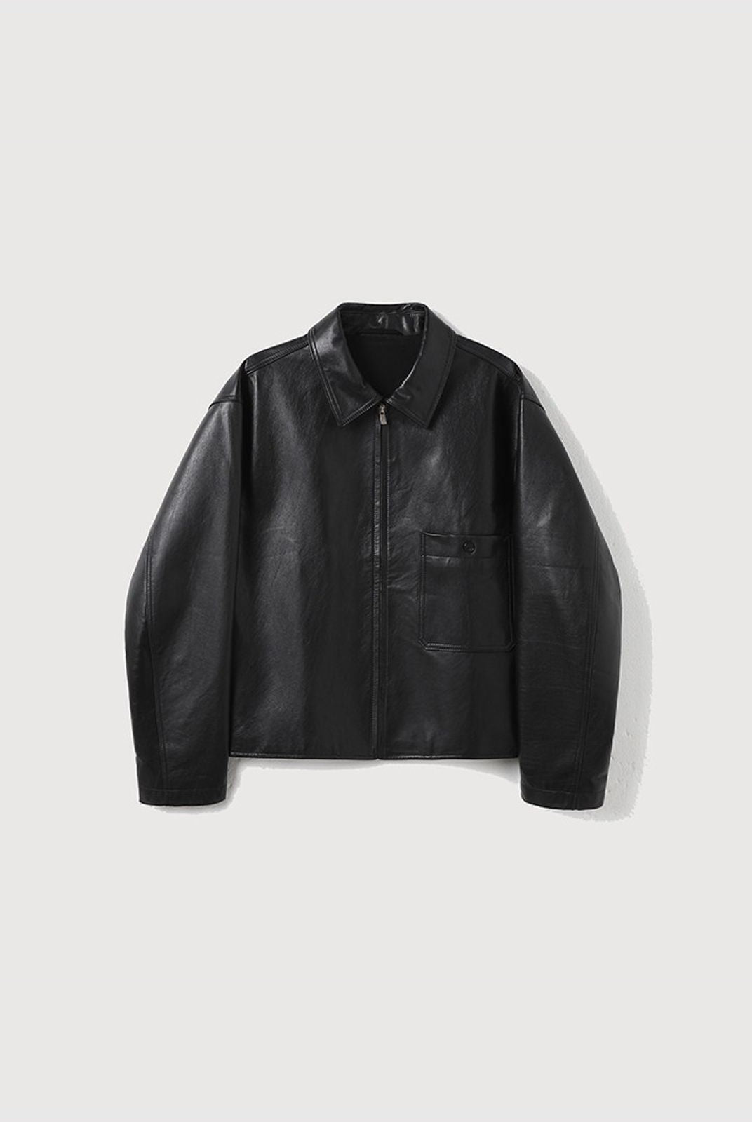 ROYA Calfskin Leather Zip Jacket in Black
