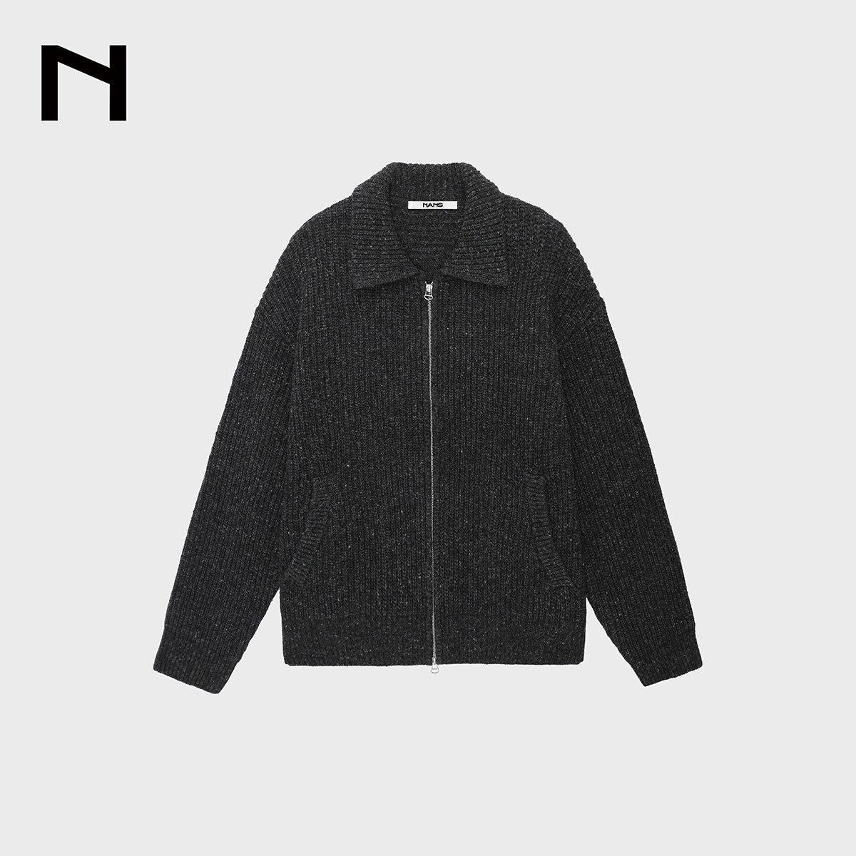 NANS Speckled Wool Blend Zip Cardigan in Gray