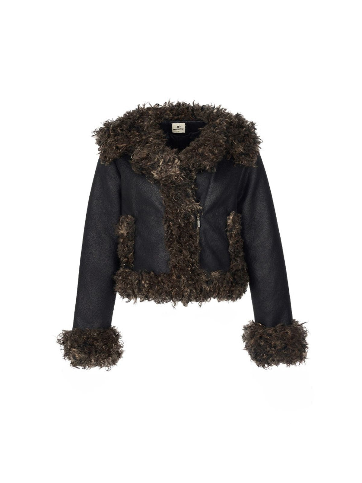 Amee Faux Suede Fur Trim Biker Jacket in Black