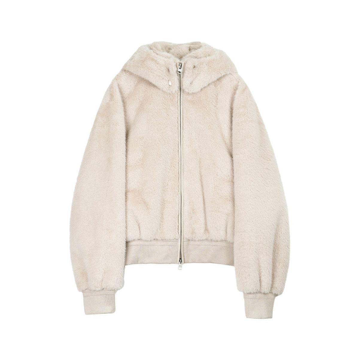 Simple Project Detachable Hood Faux Fur Jacket in Cream