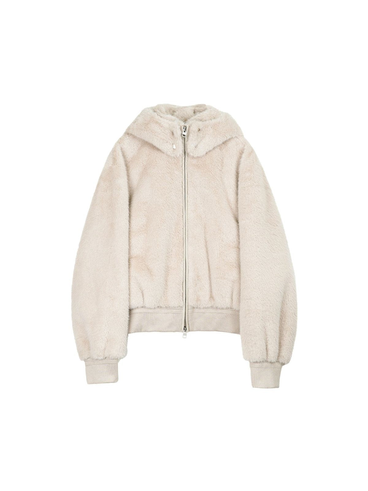 Simple Project Detachable Hood Faux Fur Jacket in Cream