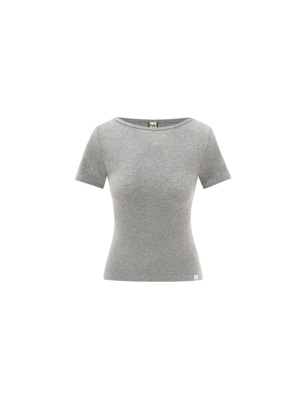 PUKI Cropped Boat Neck T Shirt in Gray