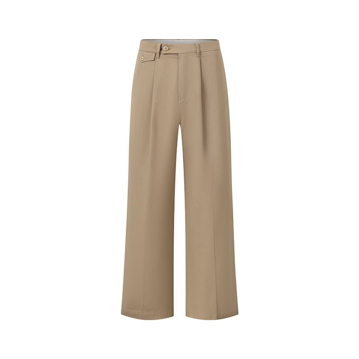 ROYA Pleated Long Staple Cotton Chinos in Khaki