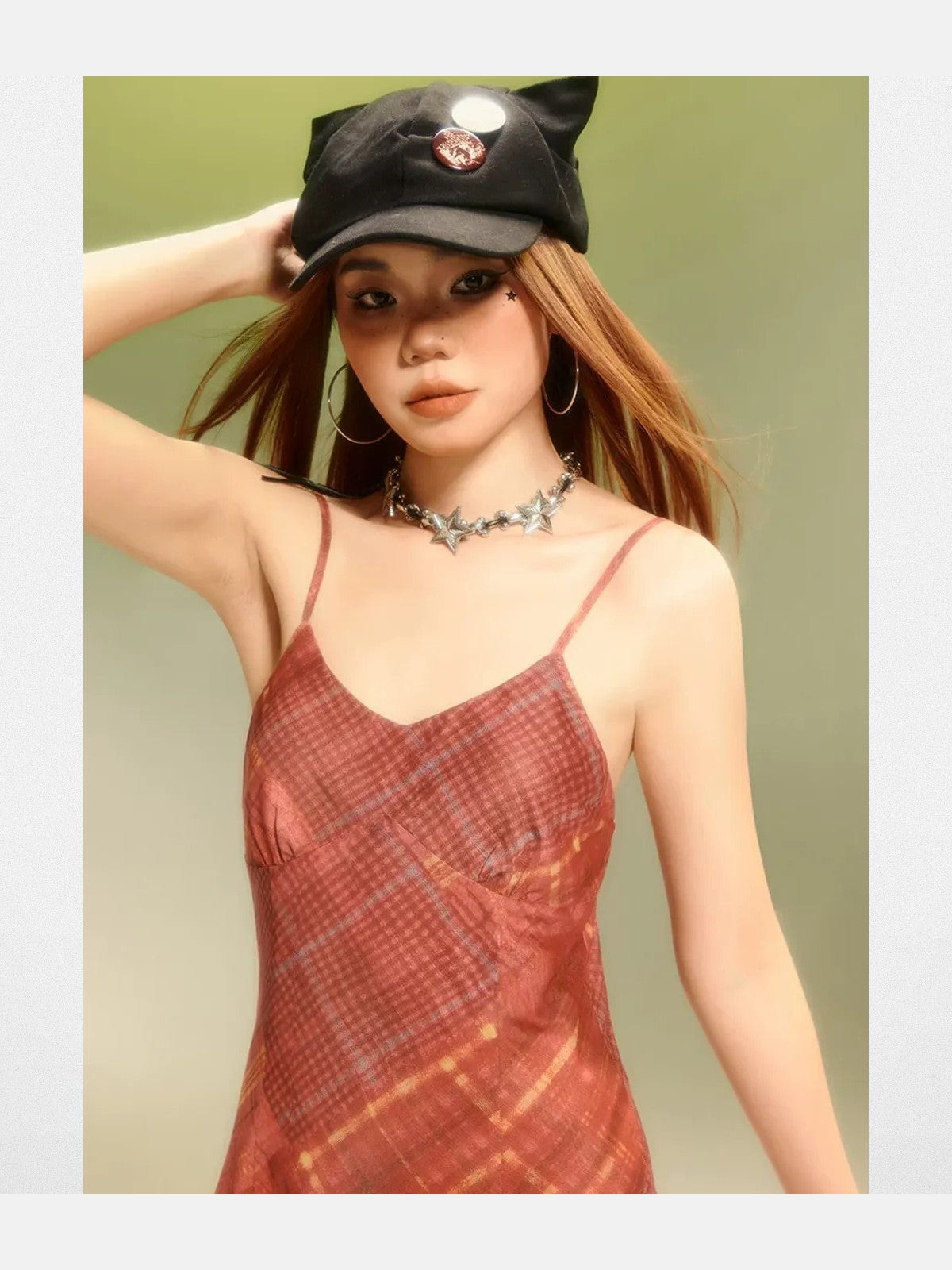 BeerBro Plaid Mesh Mini Dress in Brown - On Model