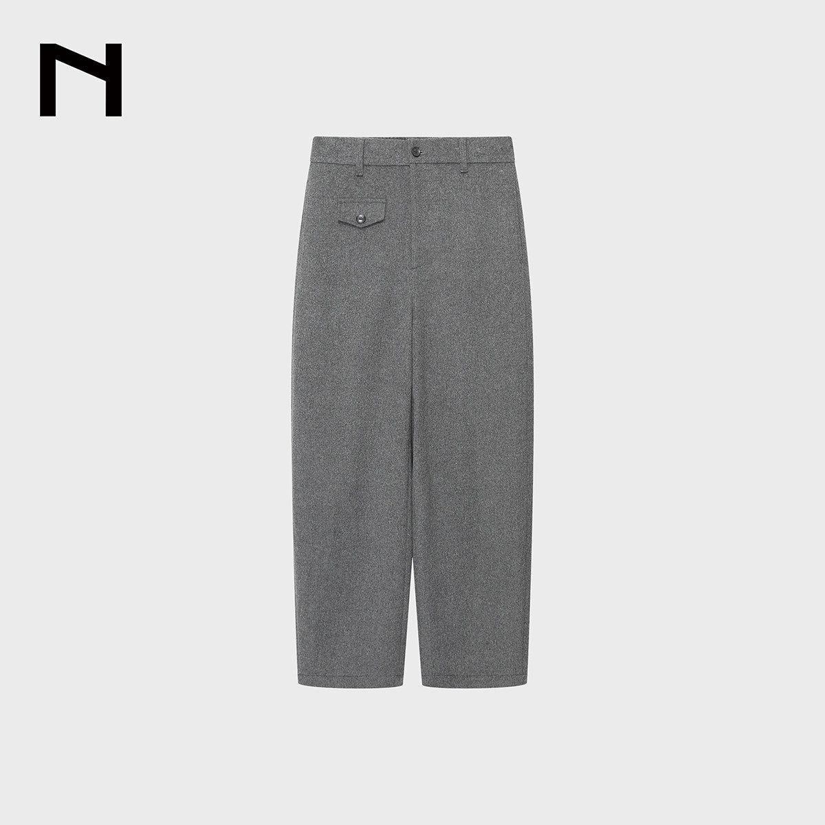 NANS Curved Leg Wool Blend Trousers in Gray