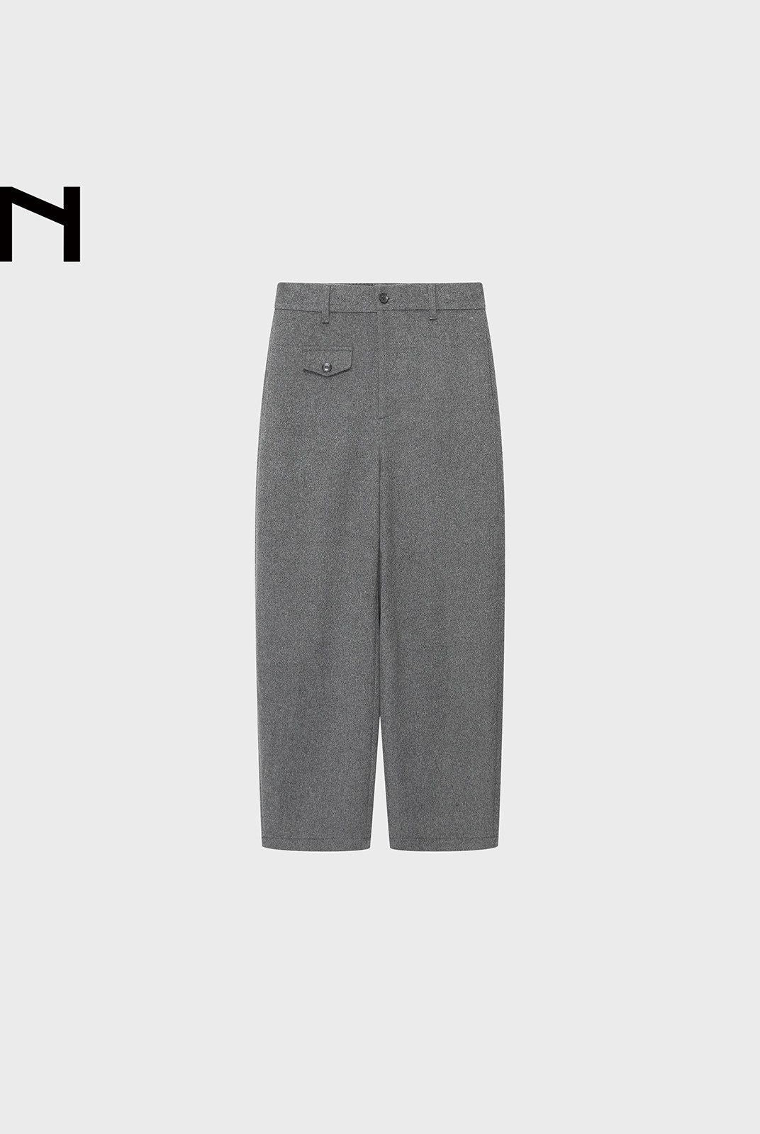 NANS Curved Leg Wool Blend Trousers in Gray