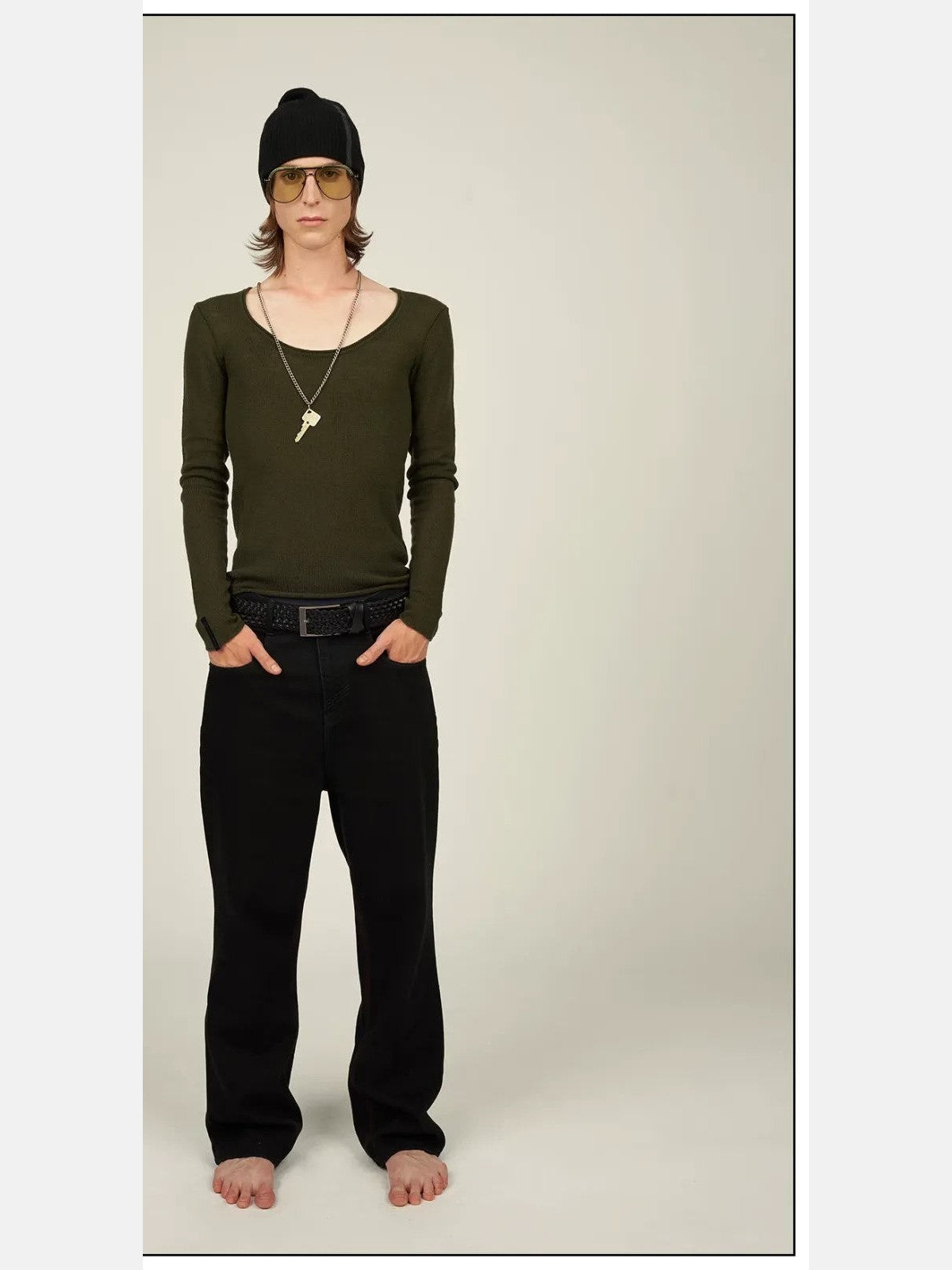 FaxCopyExpress Cashmere Wool Scoop Neck Top in Green - On Model