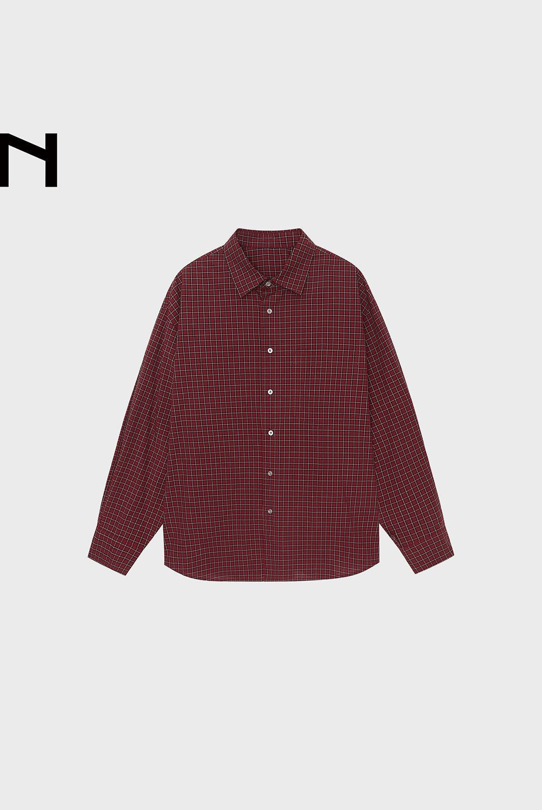 NANS Menswear Oversized Cotton Plaid Shirt in Burgundy
