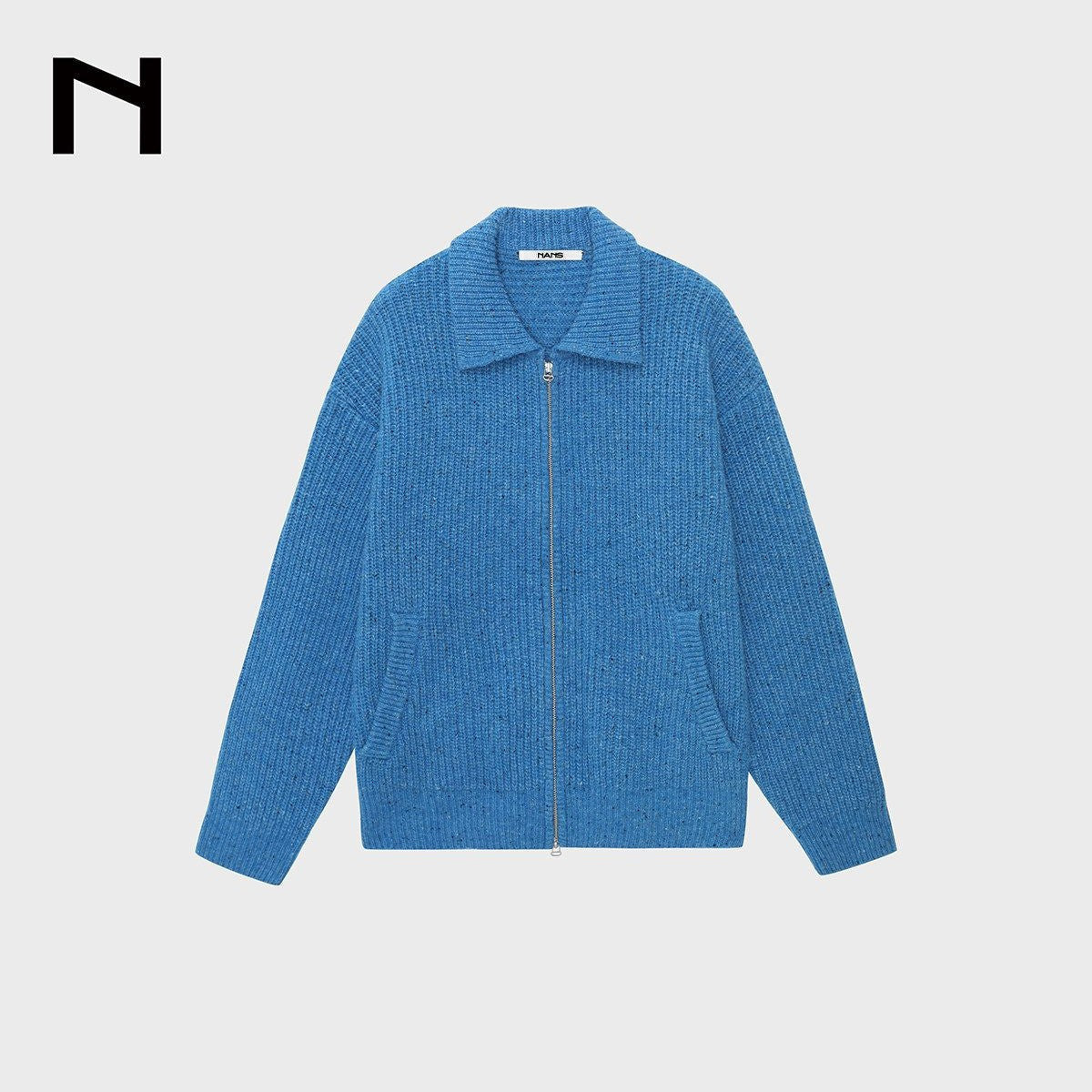 NANS Speckled Wool Blend Zip Cardigan in Blue