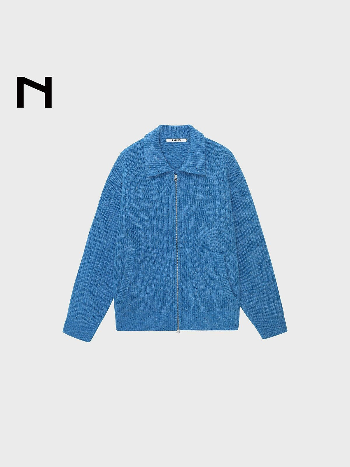 NANS Speckled Wool Blend Zip Cardigan in Blue