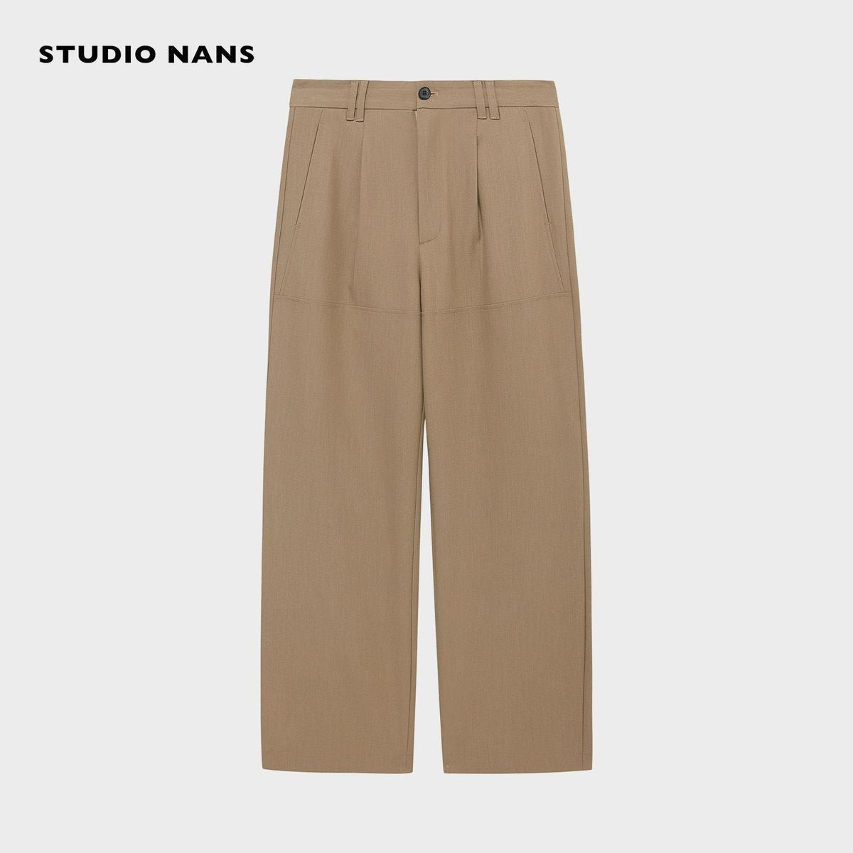 NANS Chain Textured Straight Leg Trousers in Beige