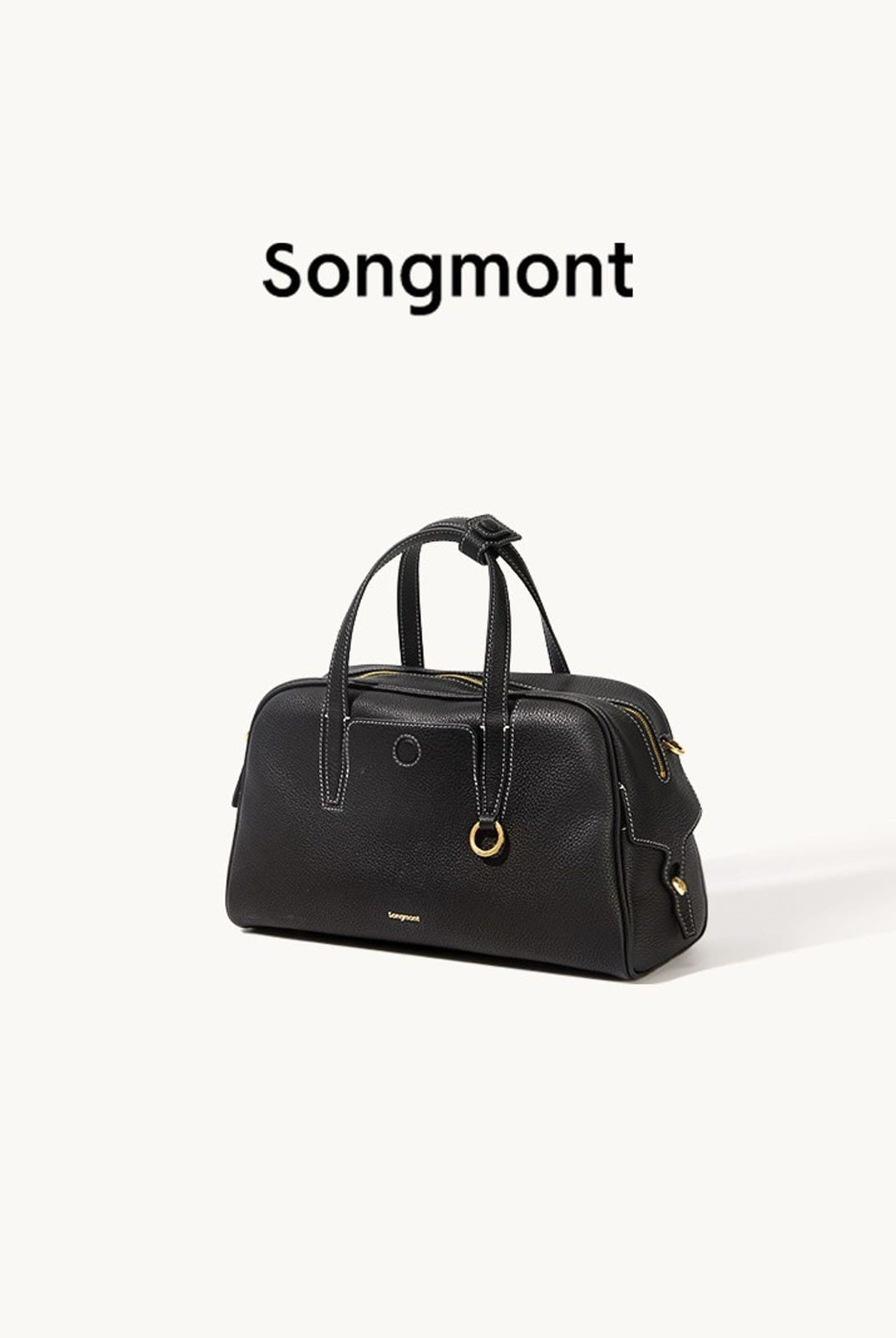 Songmont Cowhide Leather Bowling Bag in Black