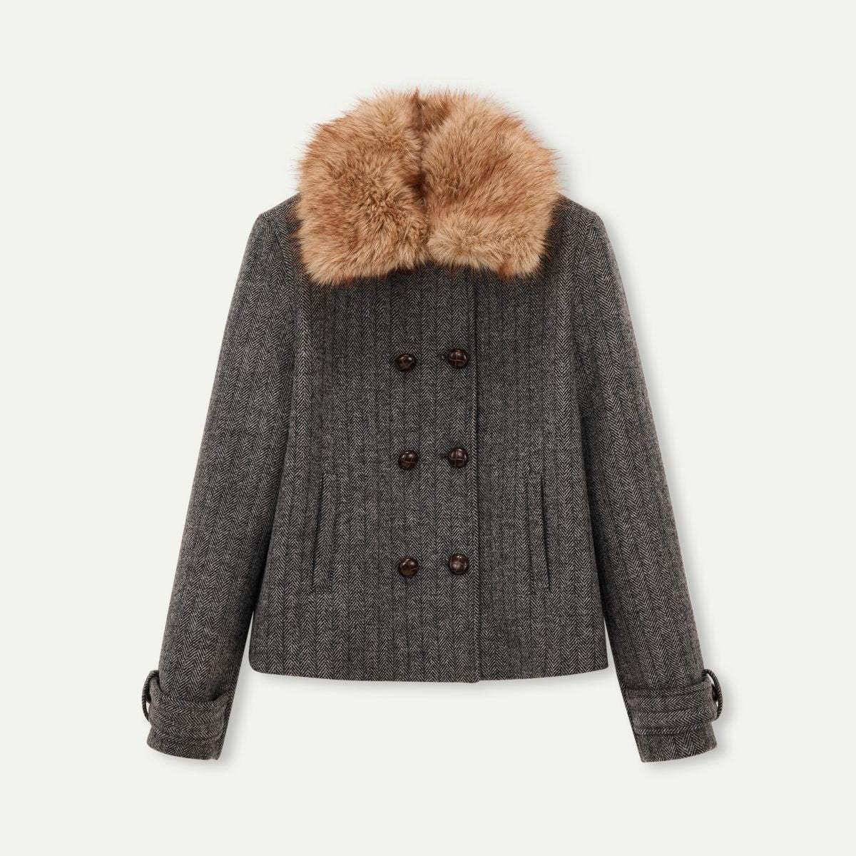 PUKI Herringbone Wool Blend Coat in Gray