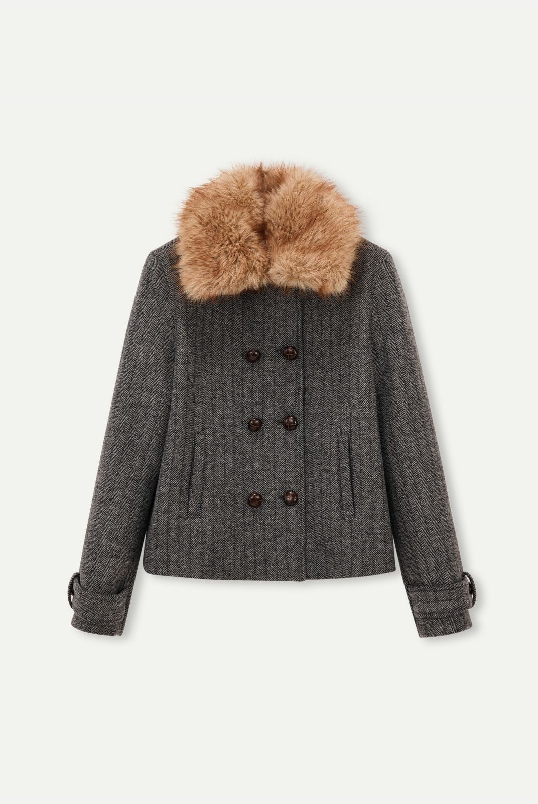 PUKI Herringbone Wool Blend Coat in Gray