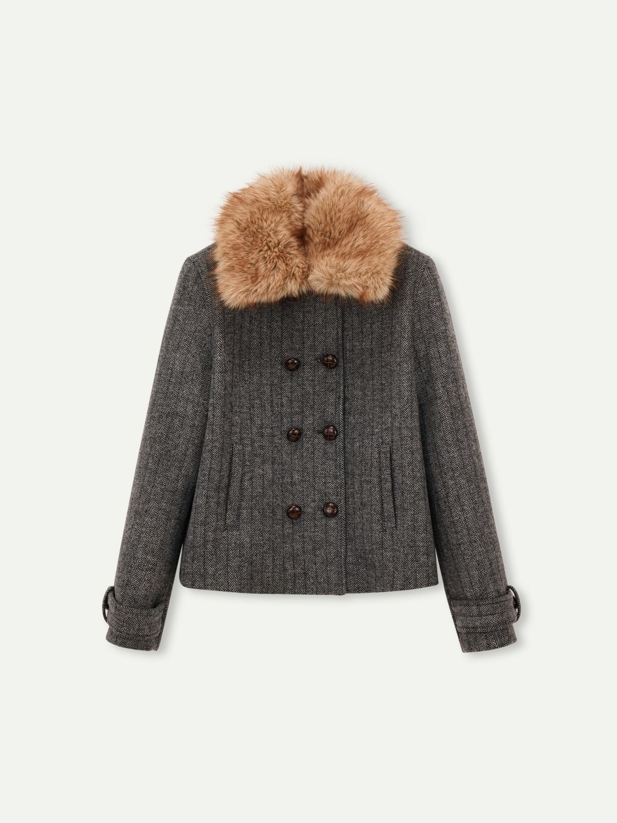 PUKI Herringbone Wool Blend Coat in Gray