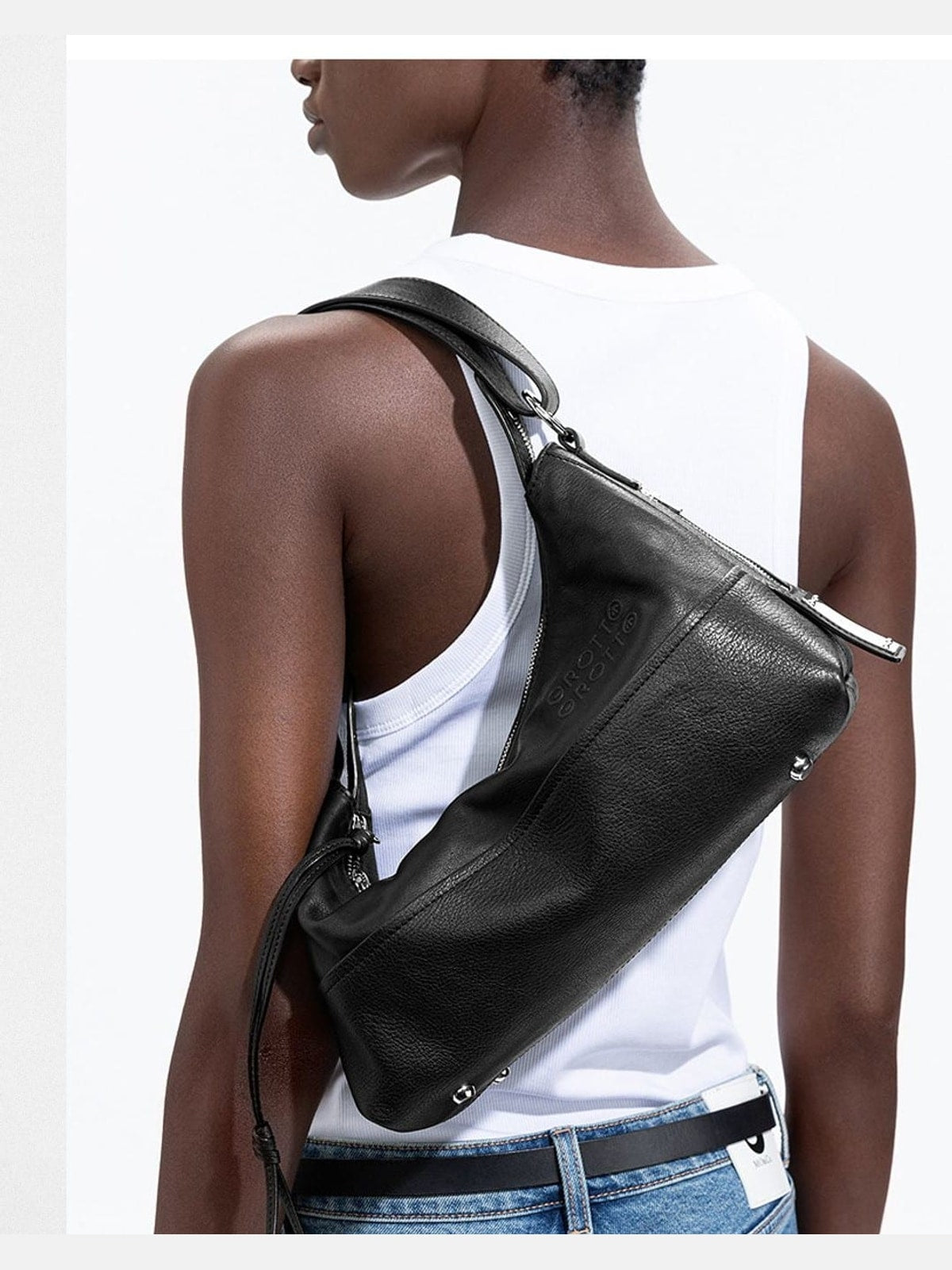 Grotto ArkHobo Small Calfskin Shoulder Bag in Brown - On Female Model