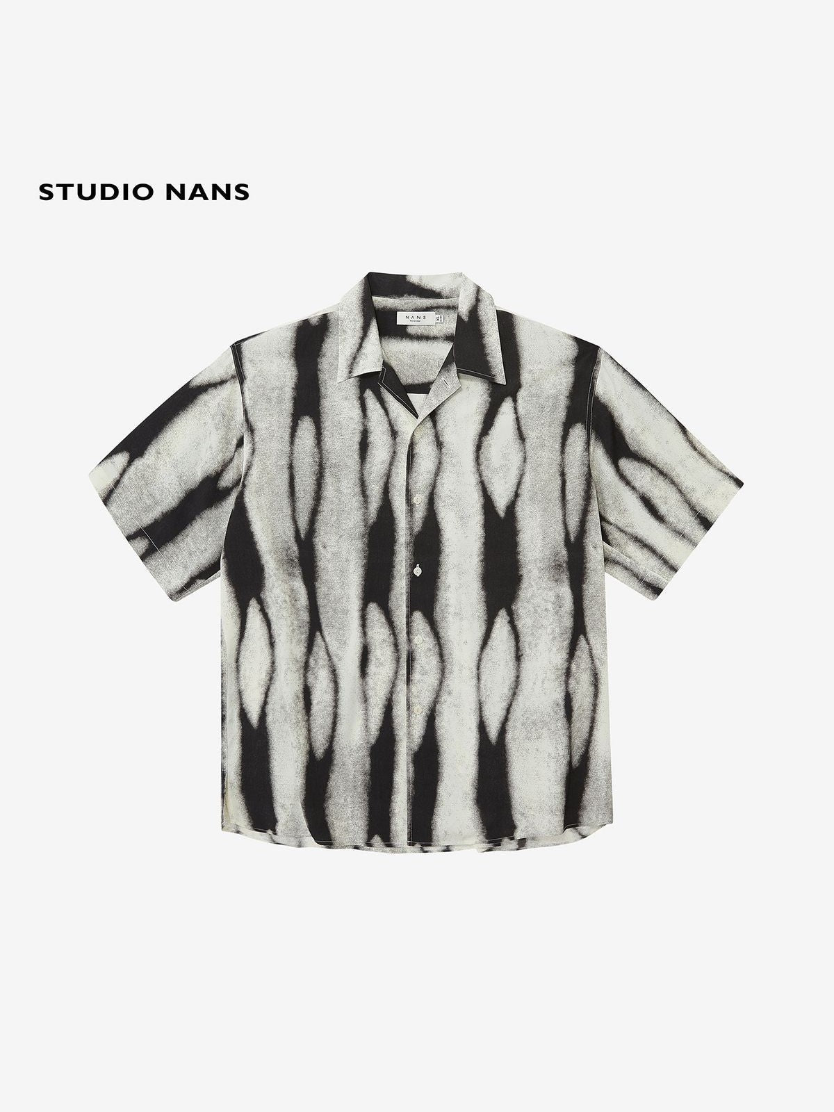 NANS Ink Splash Print Cuban Collar Shirt in Black