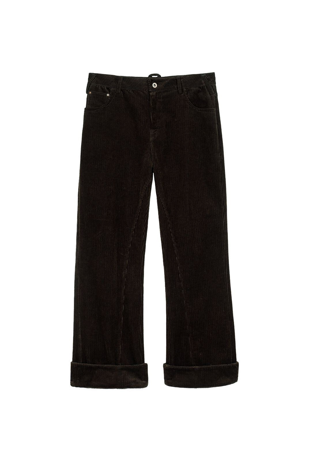 Simple Project Cuffed Corduroy Boot Cut Trousers in Brown
