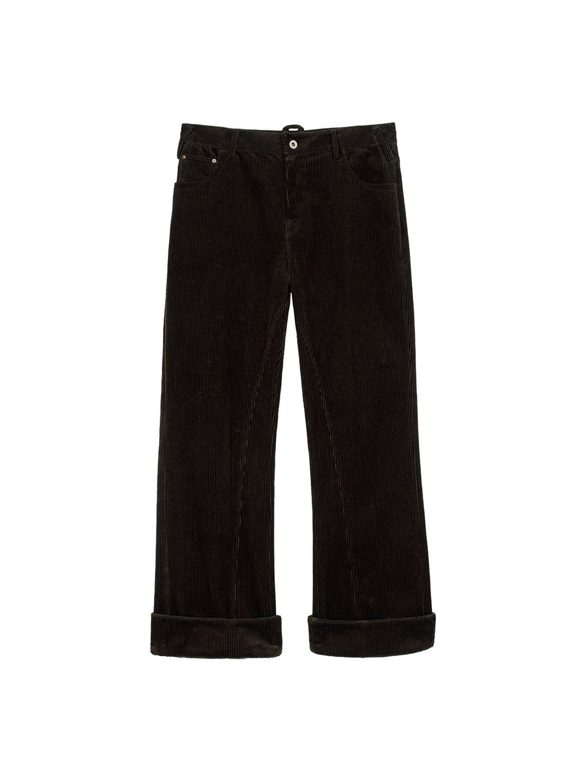 Simple Project Cuffed Corduroy Boot Cut Trousers in Brown