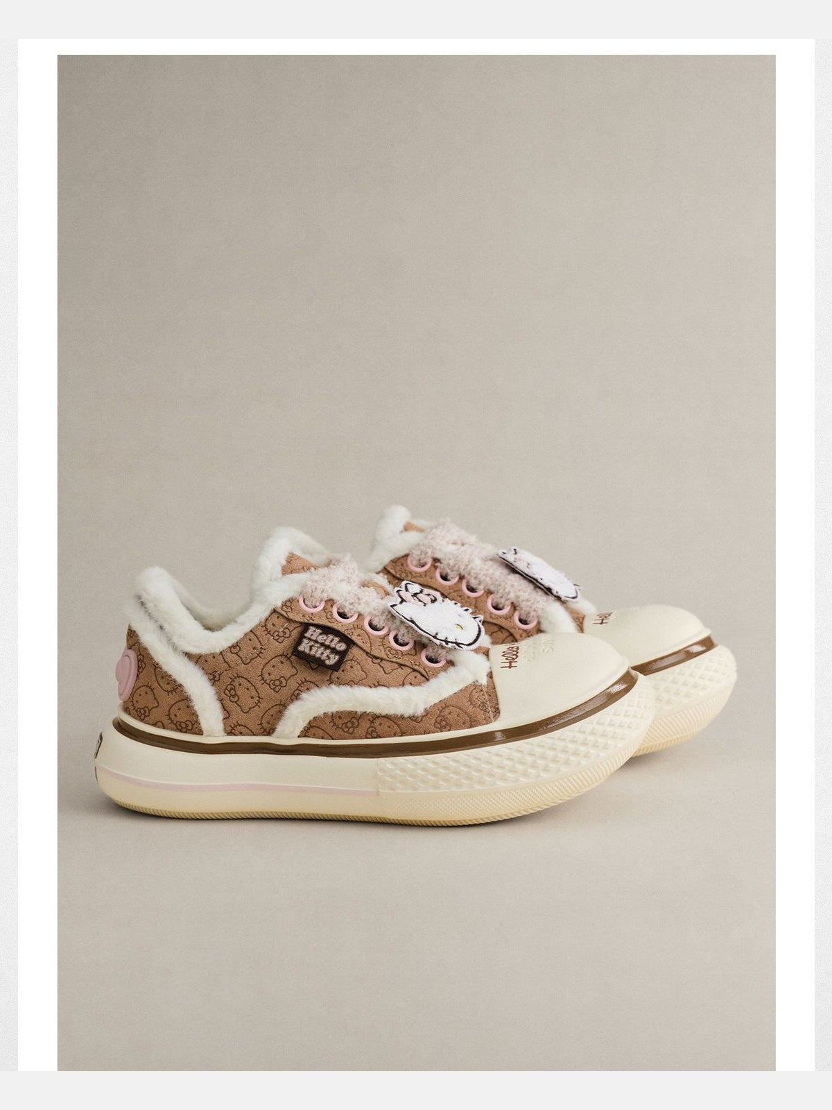 OLDORDER Hello Kitty Faux Fur Sneakers in Brown