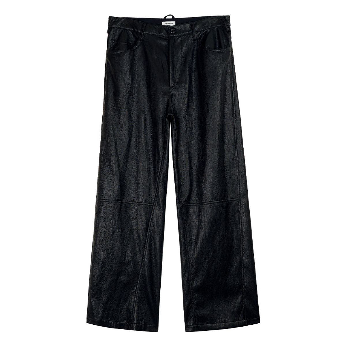 Simple Project Twisted Seam Metallic Leather Trousers in Black