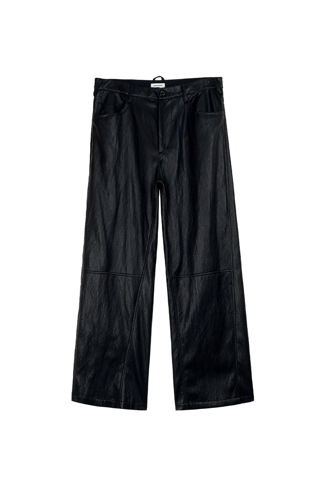 Simple Project Twisted Seam Metallic Leather Trousers in Black