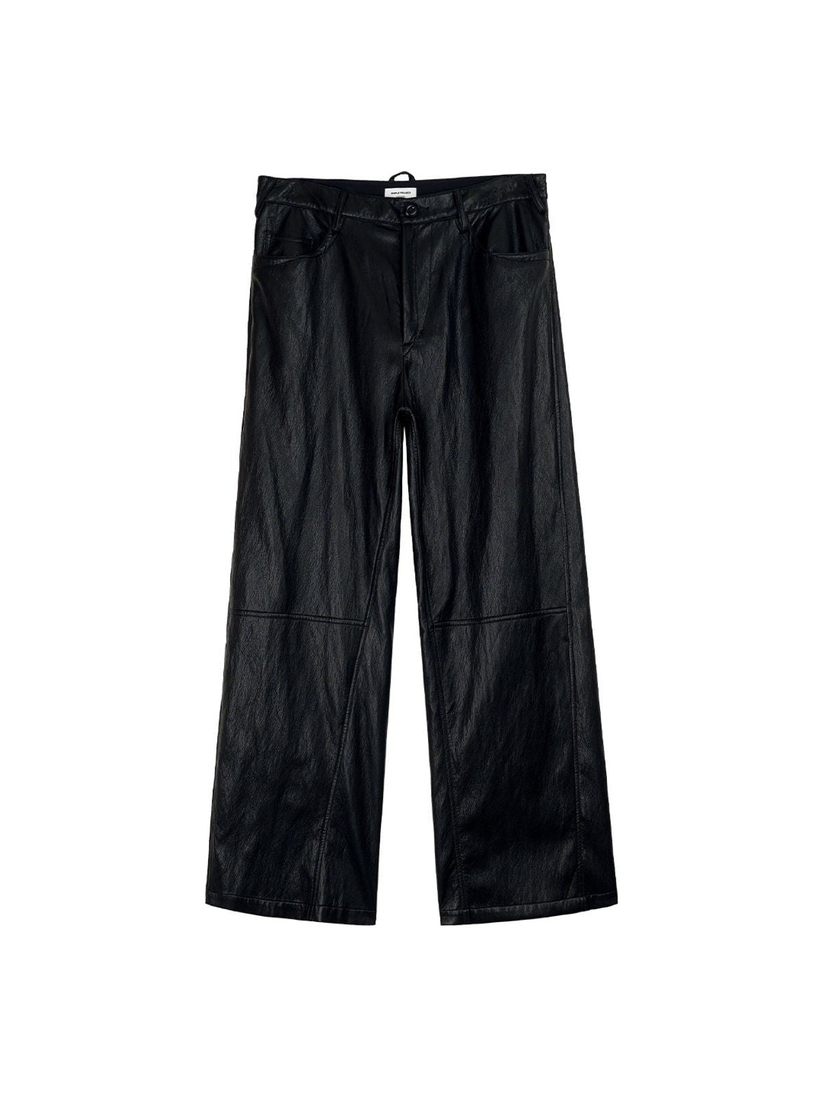 Simple Project Twisted Seam Metallic Leather Trousers in Black