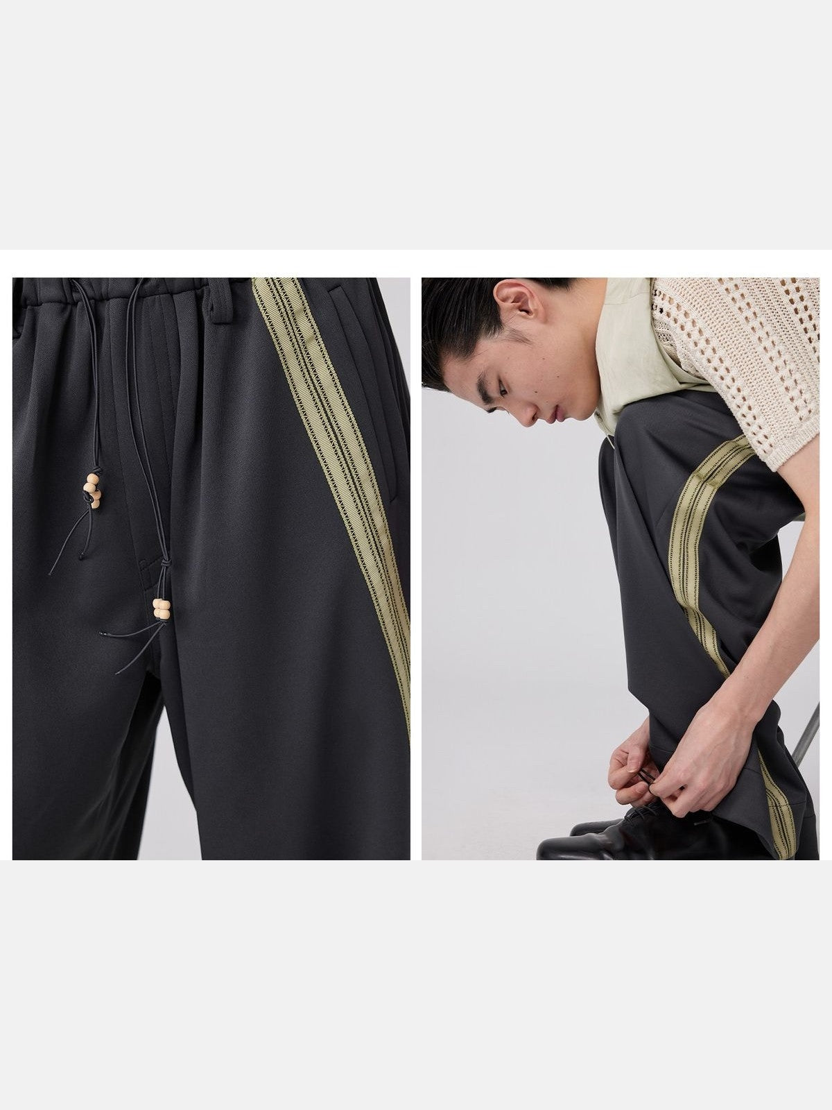 Simple Project Wide Leg Webbing Track Pants in Gray - On Model