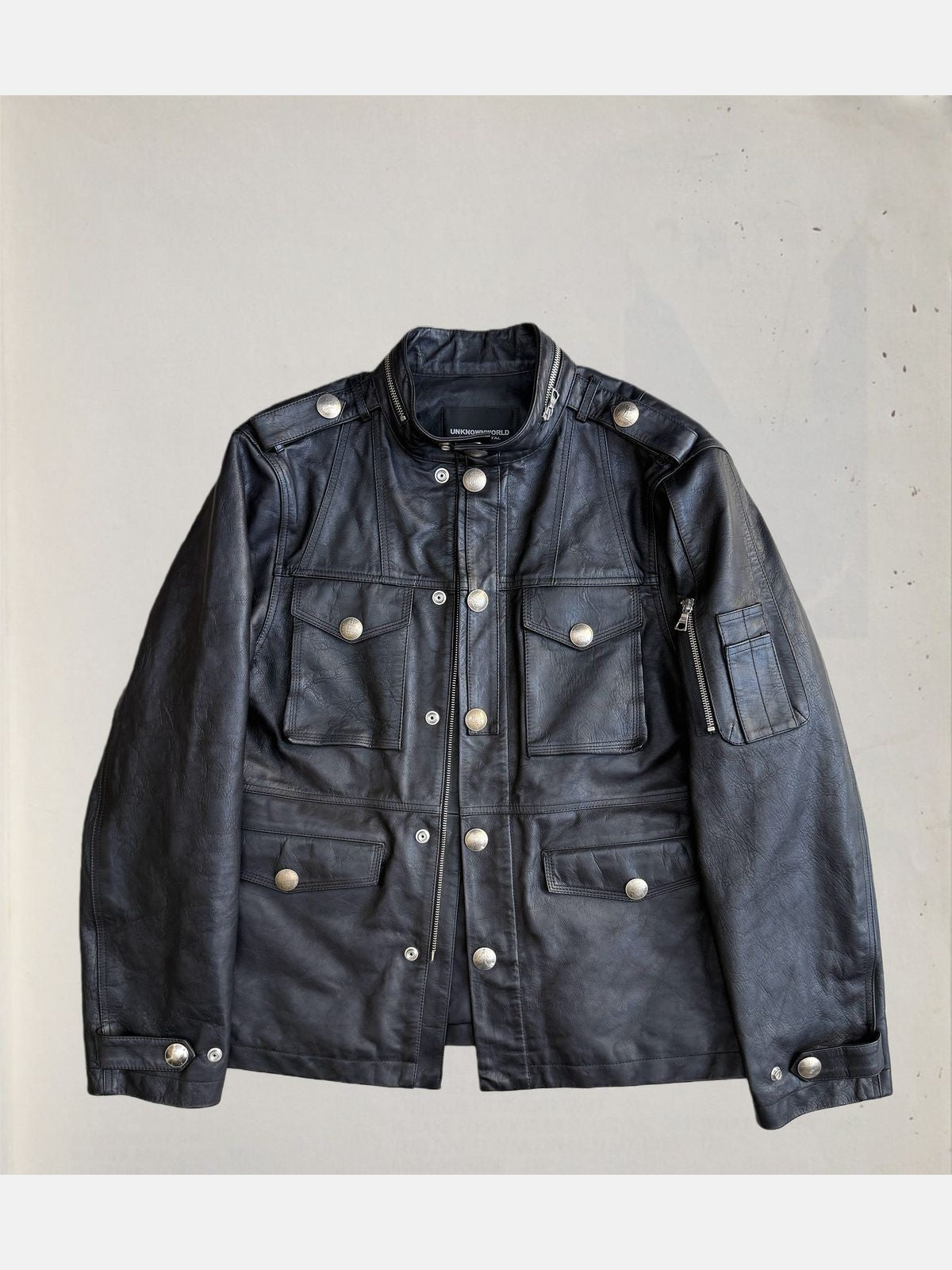 UNKNOWNWORLD Multi Pocket Horsehide Safari Jacket in Black