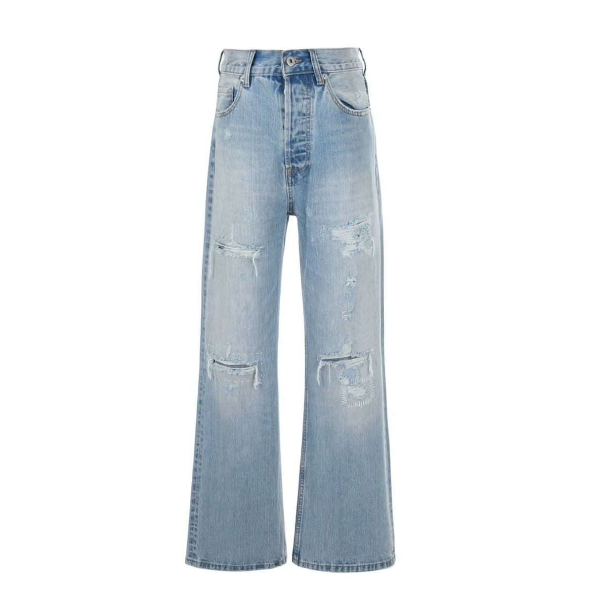 VLABMADE Distressed Sashiko Flare Jeans in Blue