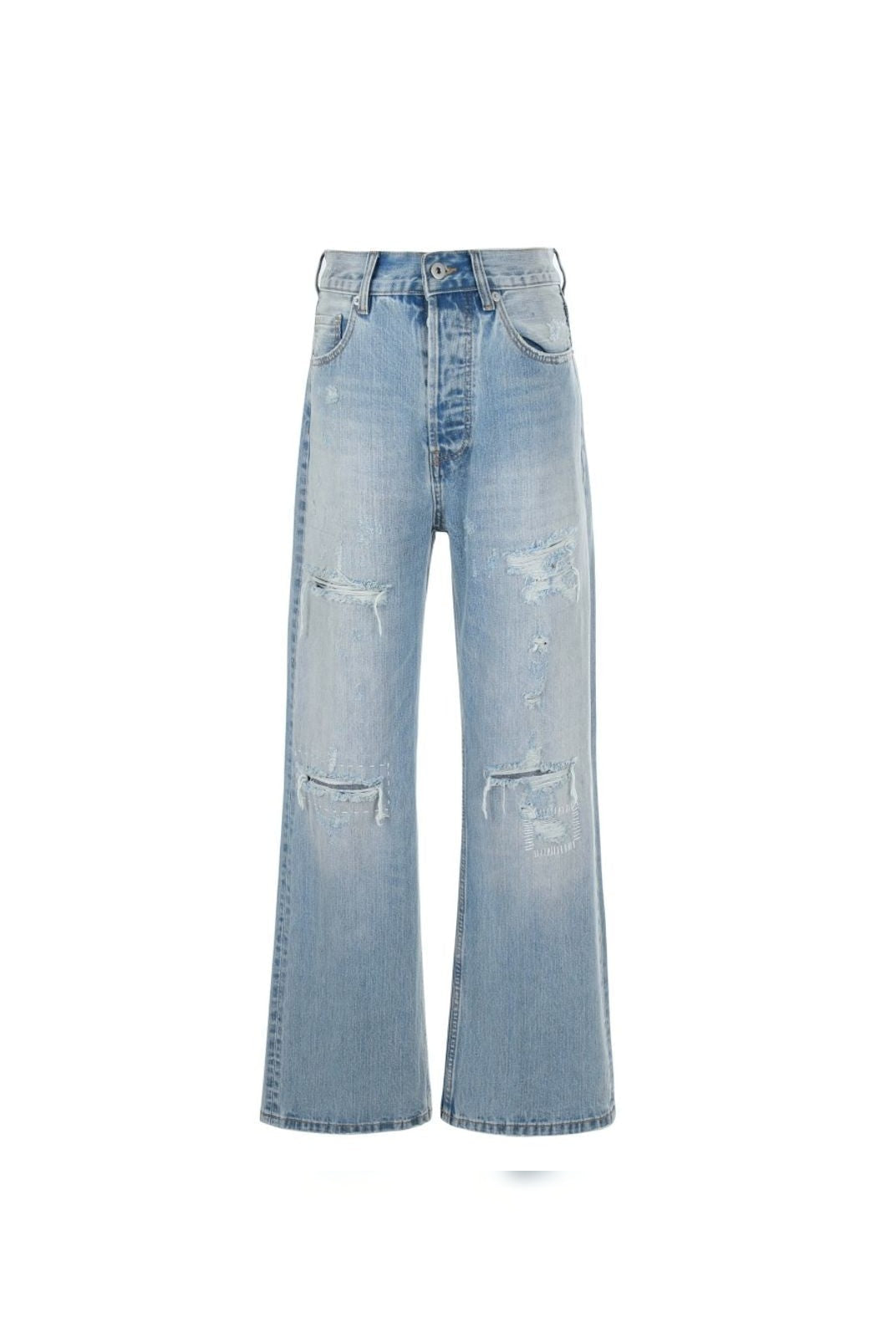 VLABMADE Distressed Sashiko Flare Jeans in Blue