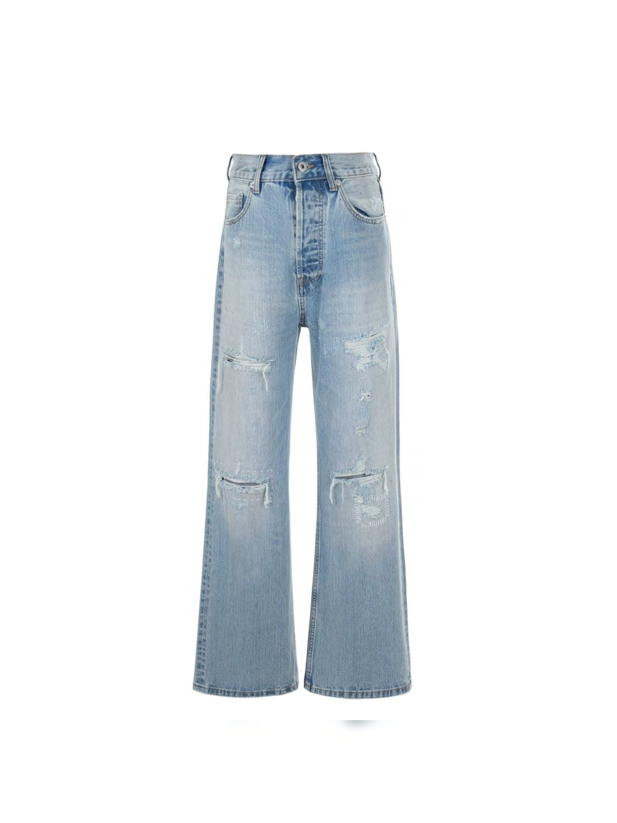 VLABMADE Distressed Sashiko Flare Jeans in Blue