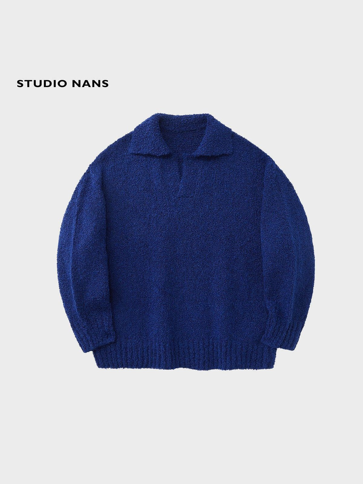 NANS Alpaca Blend Boucl Knit Polo in Blue