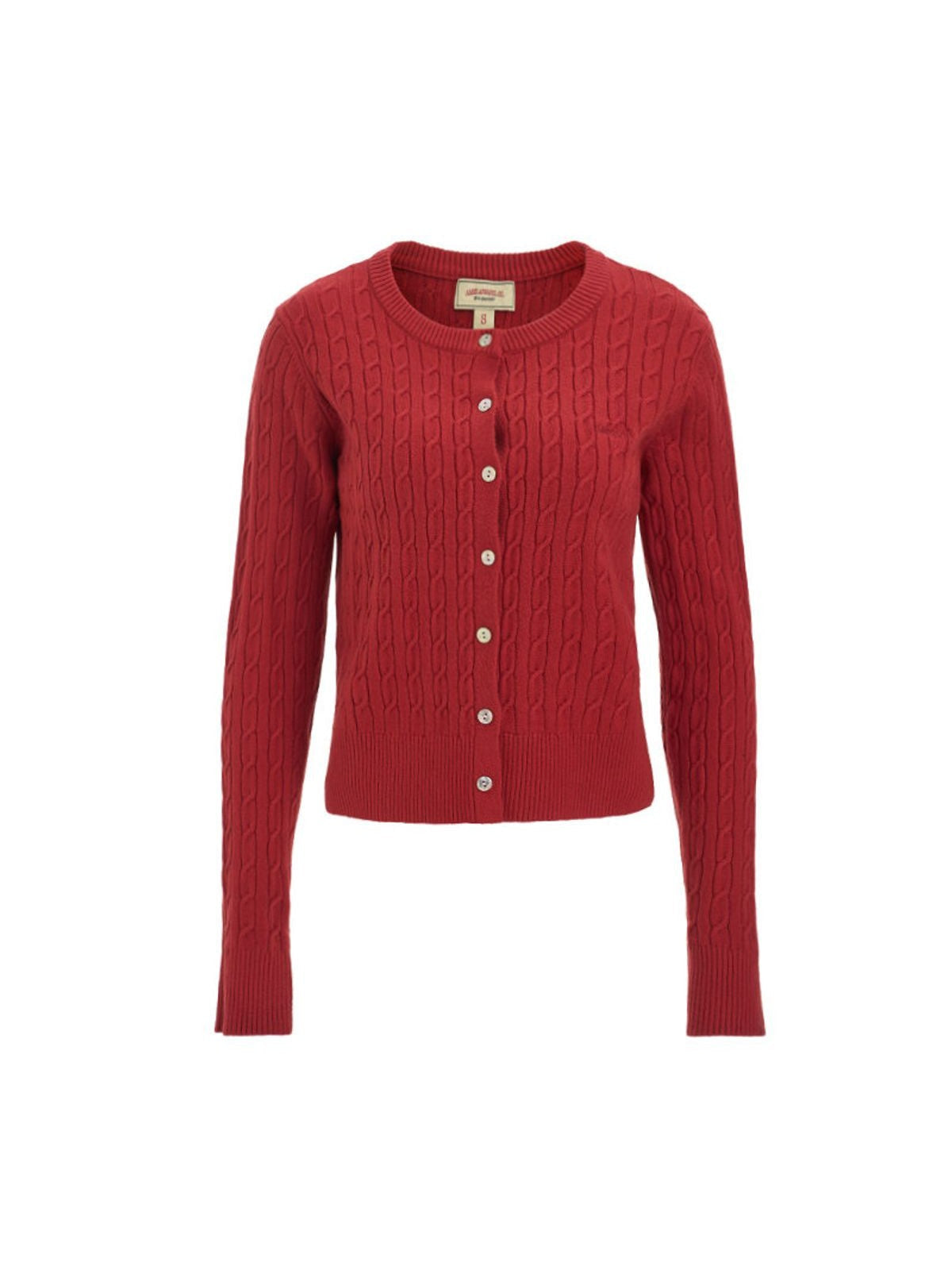 Amee Cable Knit Crew Cardigan in Red