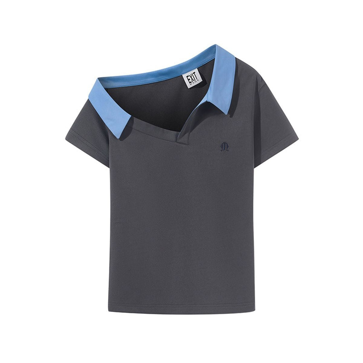 BLINDNOPLAN Cropped Irregular Shoulder Polo in Gray