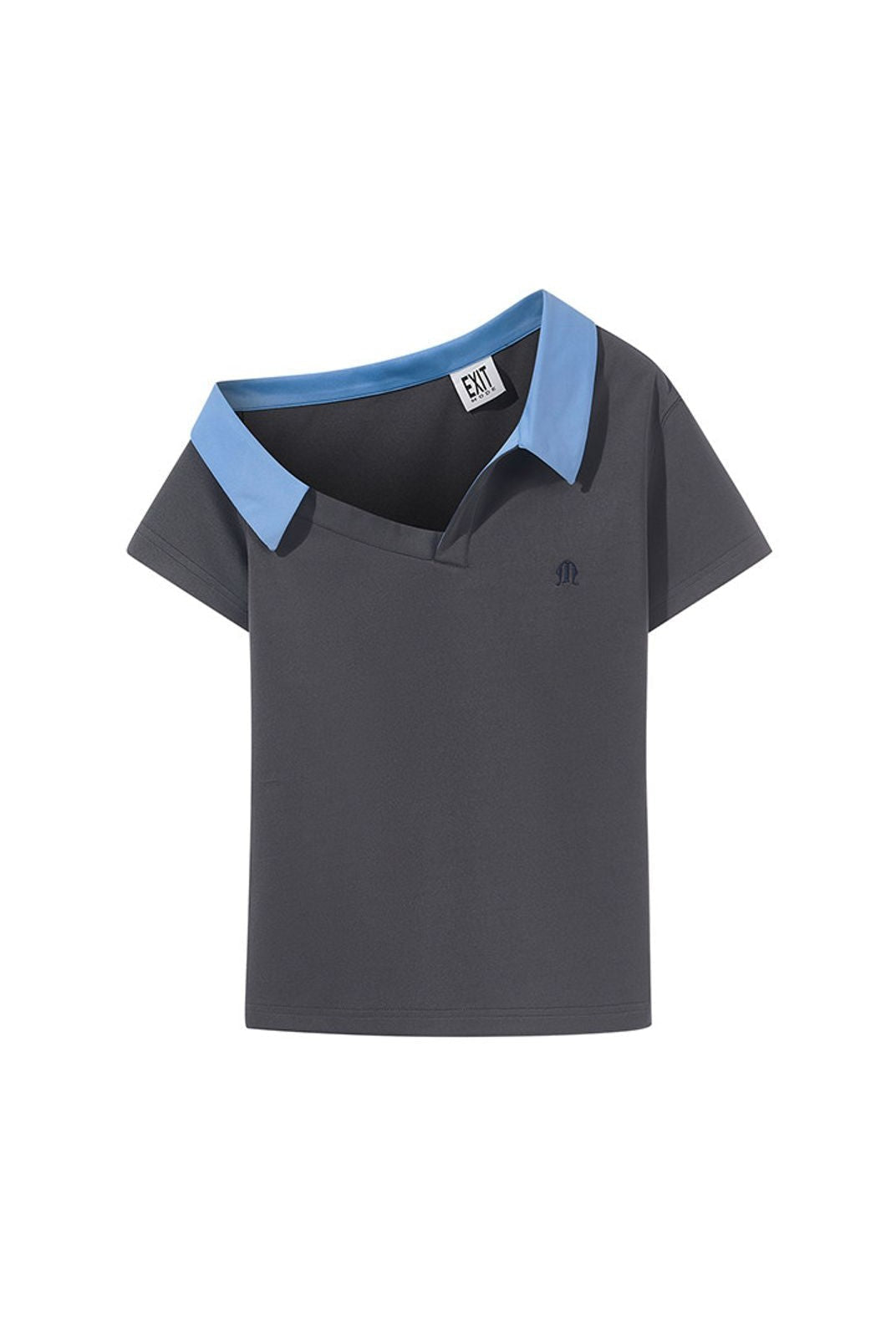 BLINDNOPLAN Cropped Irregular Shoulder Polo in Gray