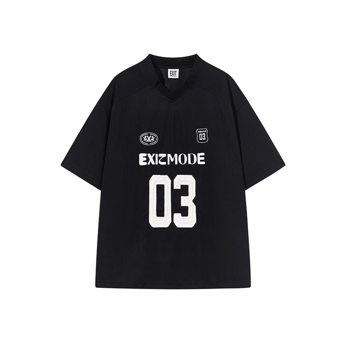 BLINDNOPLAN Striped Jersey V Neck T Shirt in Black