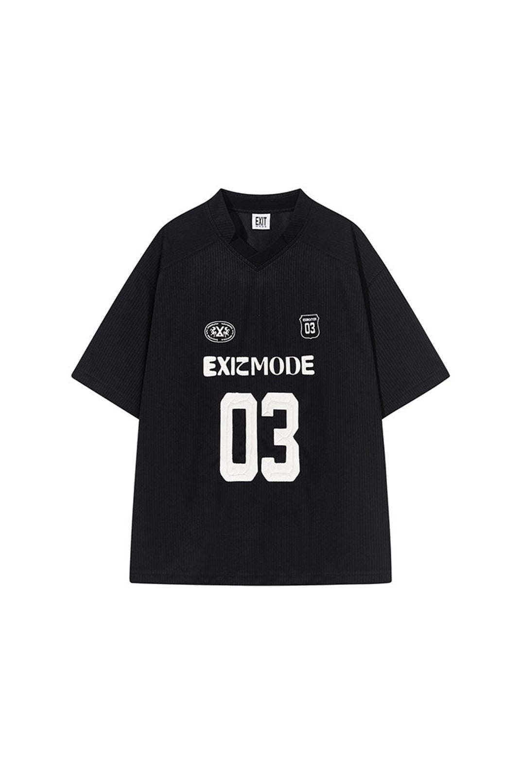 BLINDNOPLAN Striped Jersey V Neck T Shirt in Black