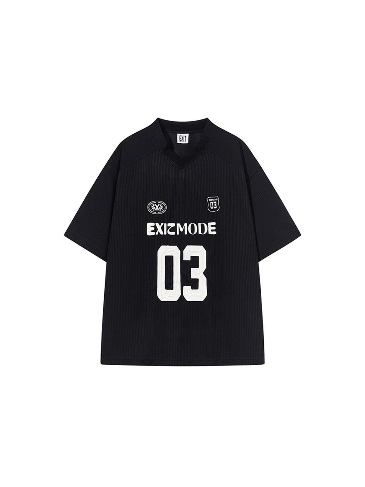 BLINDNOPLAN Striped Jersey V Neck T Shirt in Black