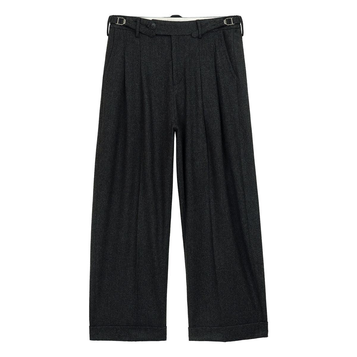 Simple Project Pleated Wool Blend Tapered Trousers in Dark Gray