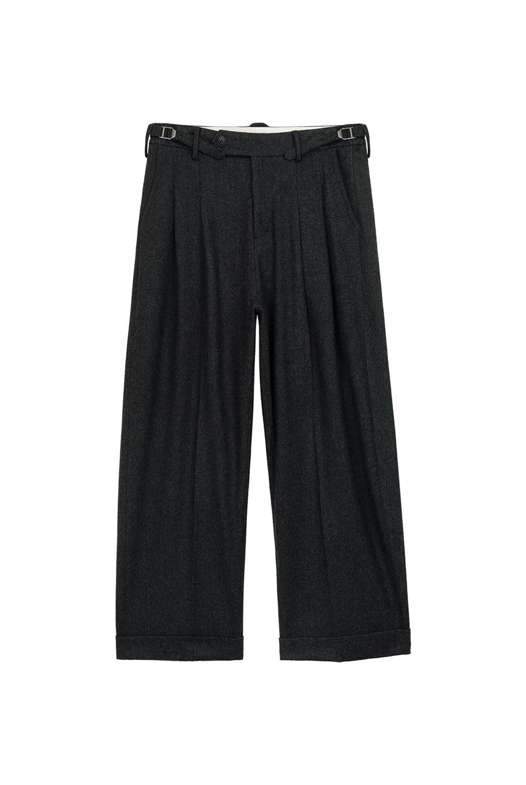 Simple Project Pleated Wool Blend Tapered Trousers in Dark Gray