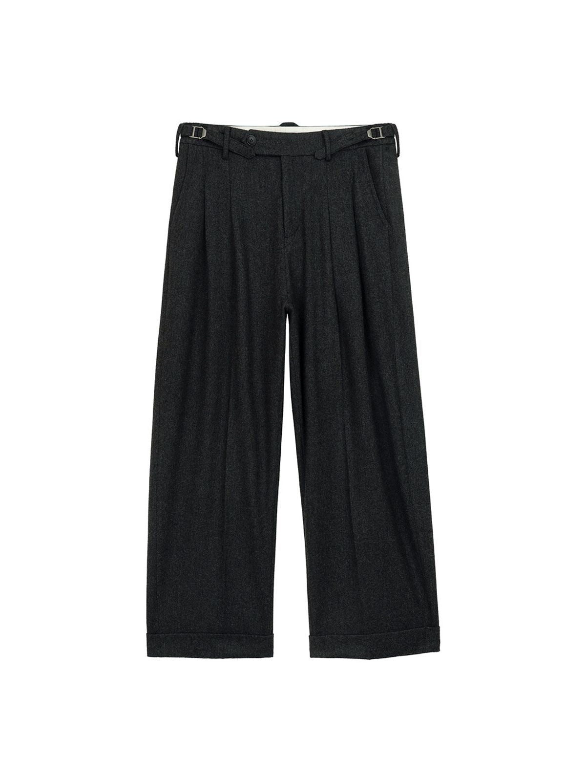 Simple Project Pleated Wool Blend Tapered Trousers in Dark Gray