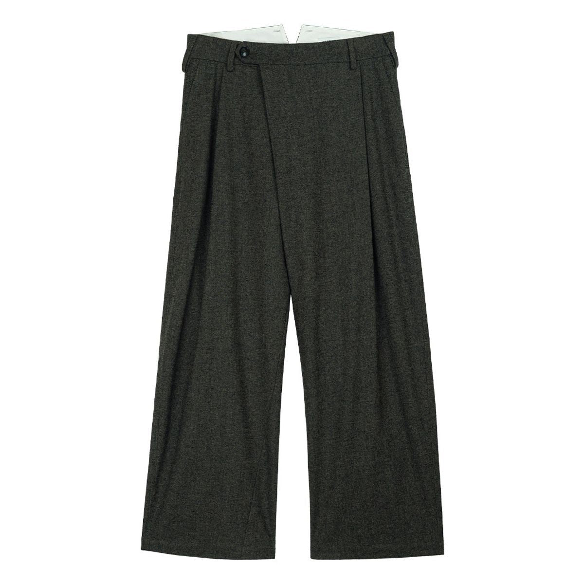 Simple Project Folded Placket Wool Blend Trousers in Green