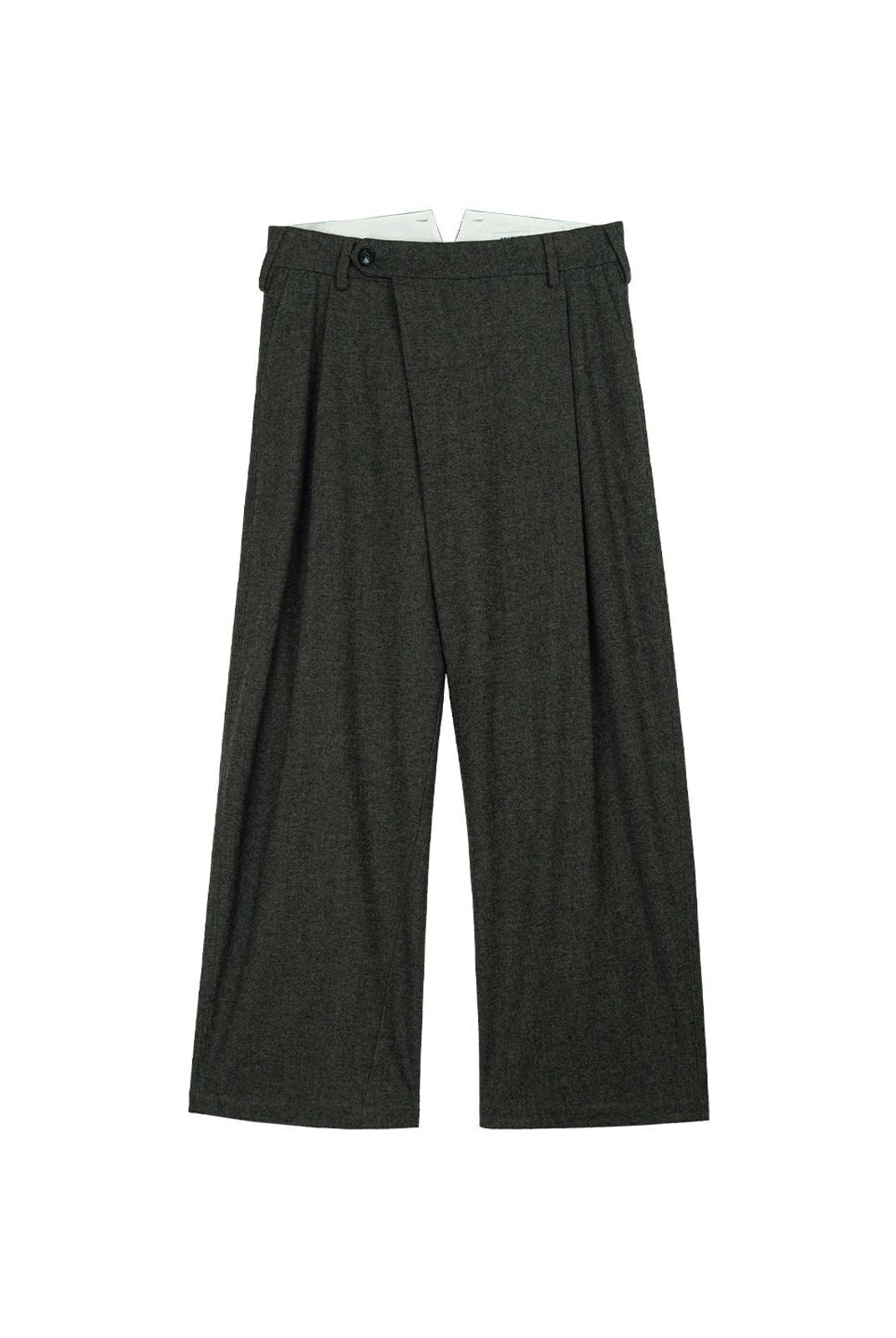 Simple Project Folded Placket Wool Blend Trousers in Green