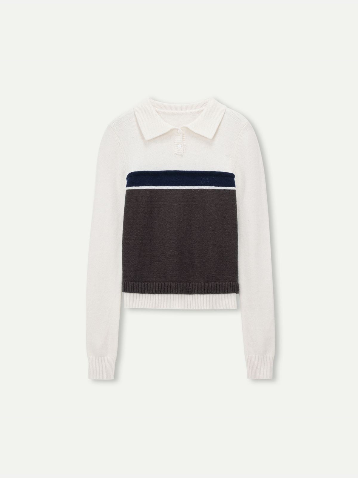 PUKI Colorblock Wool Blend Polo Sweater in White