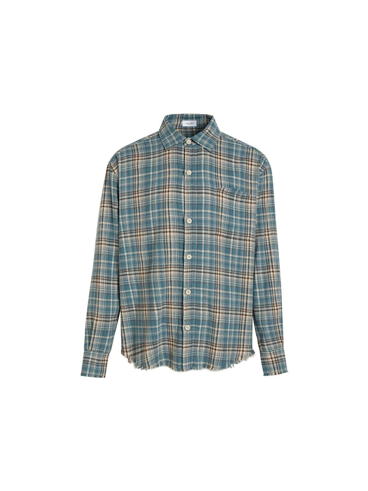 LOSTCTRL Raw Hem Plaid Shirt in Blue