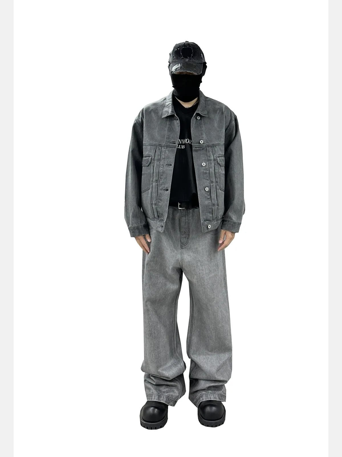 UNKNOWNWORLD Washed Waxed Wide Leg Jeans in Gray