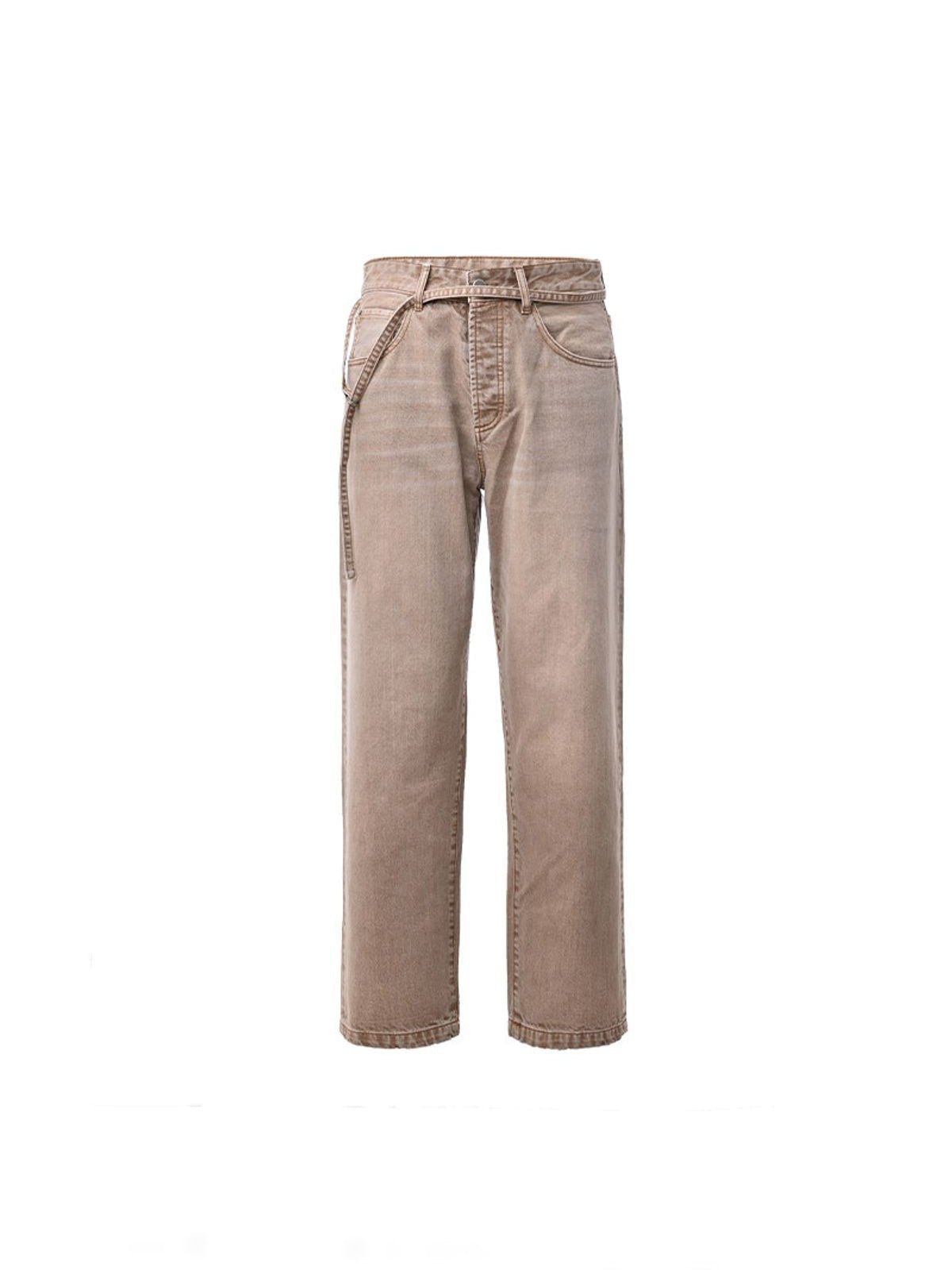 Roolrren Homme Washed Slub Cotton Straight Pants in Off-White